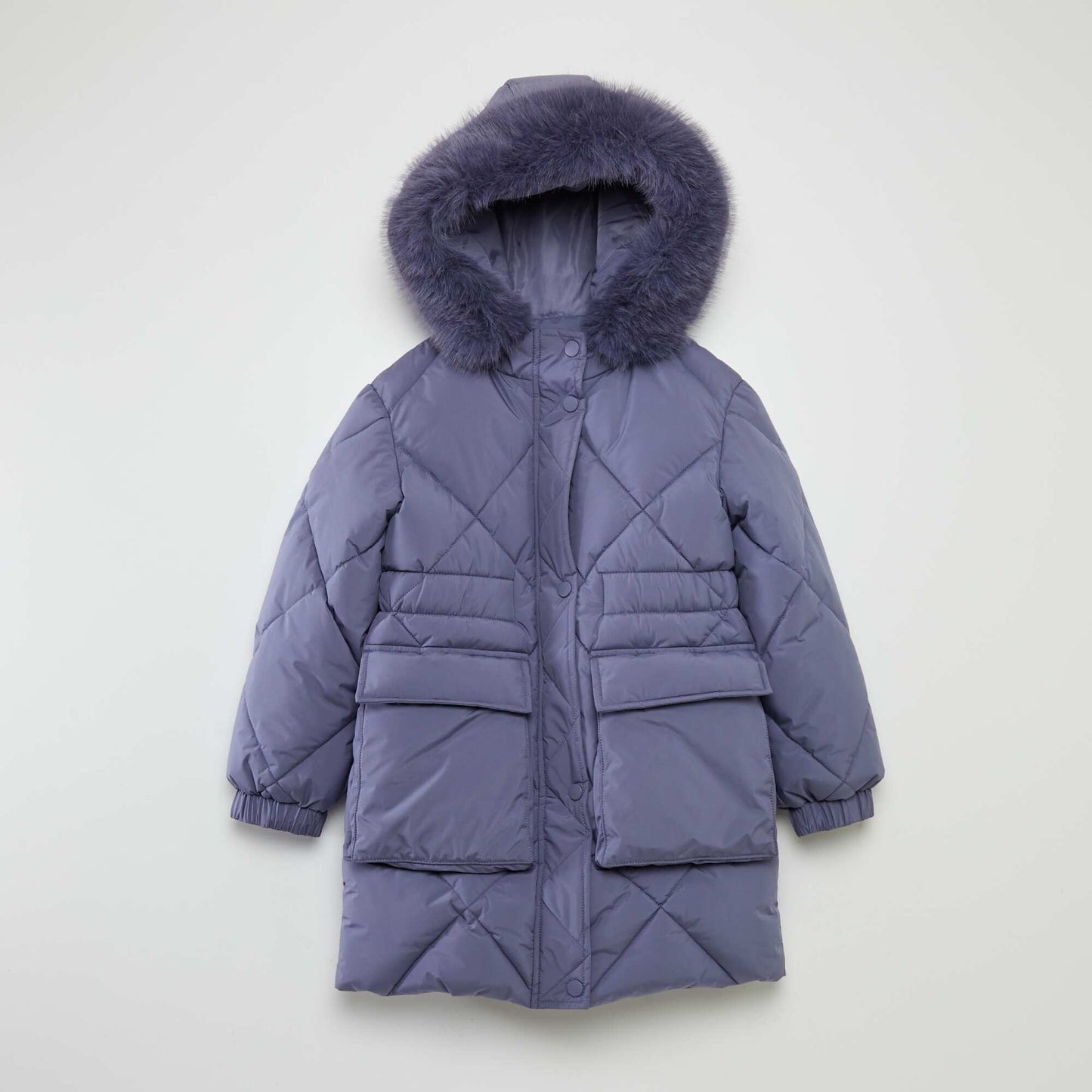 Long fleece-lined padded coat PURPLE