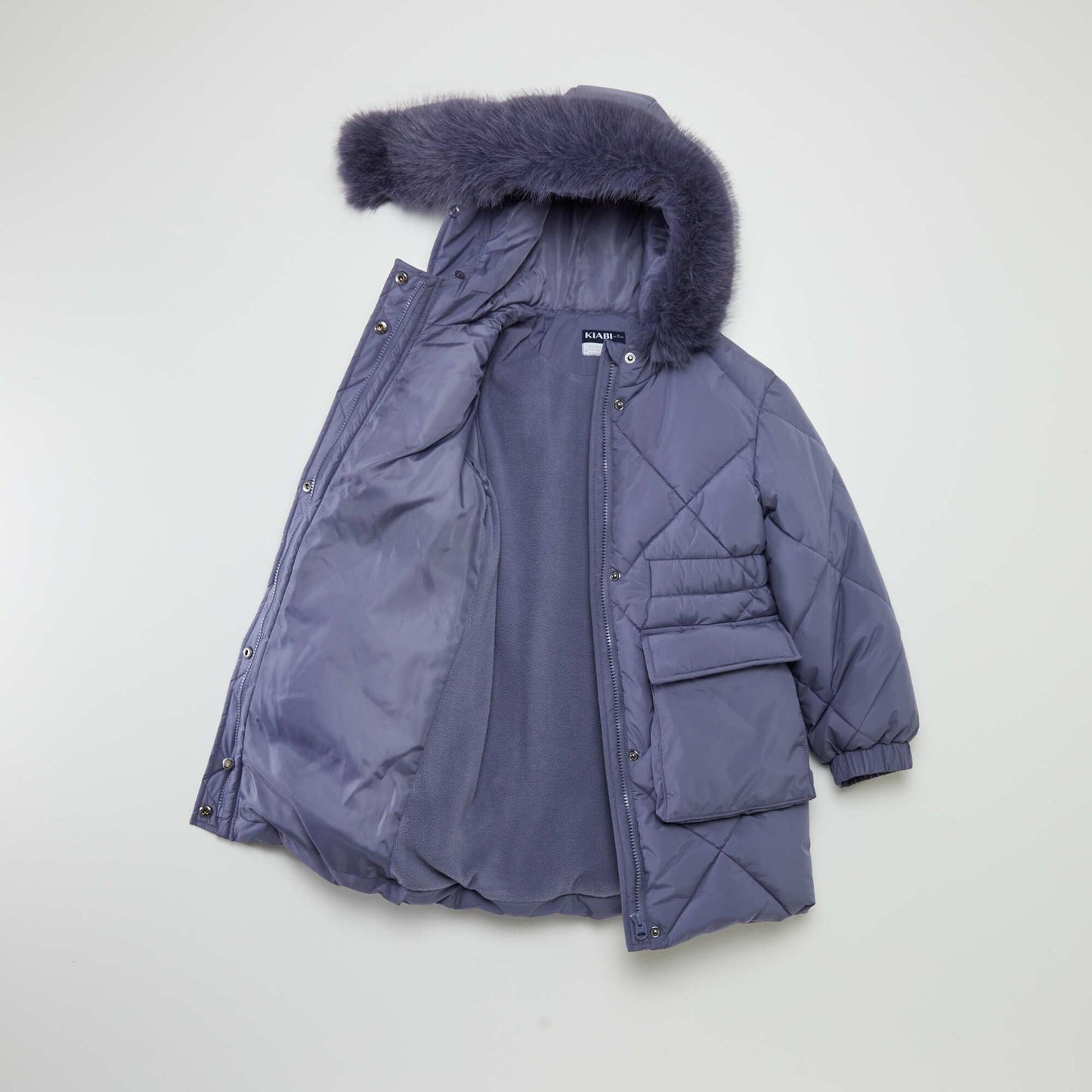 Long fleece-lined padded coat PURPLE