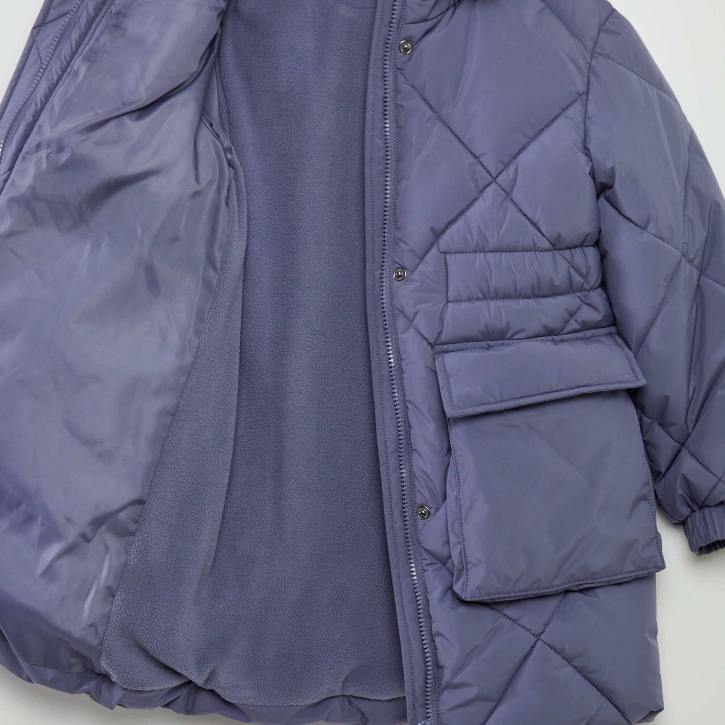 Long fleece-lined padded coat PURPLE