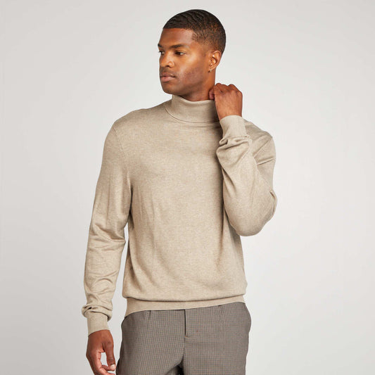 Fine knit roll neck sweater BEIGE