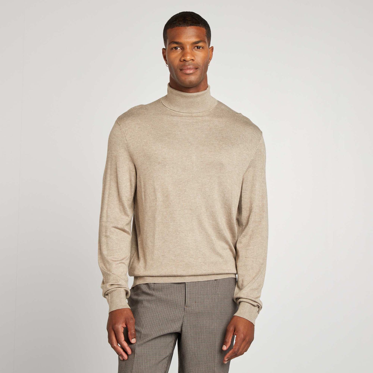 Fine knit roll neck sweater BEIGE