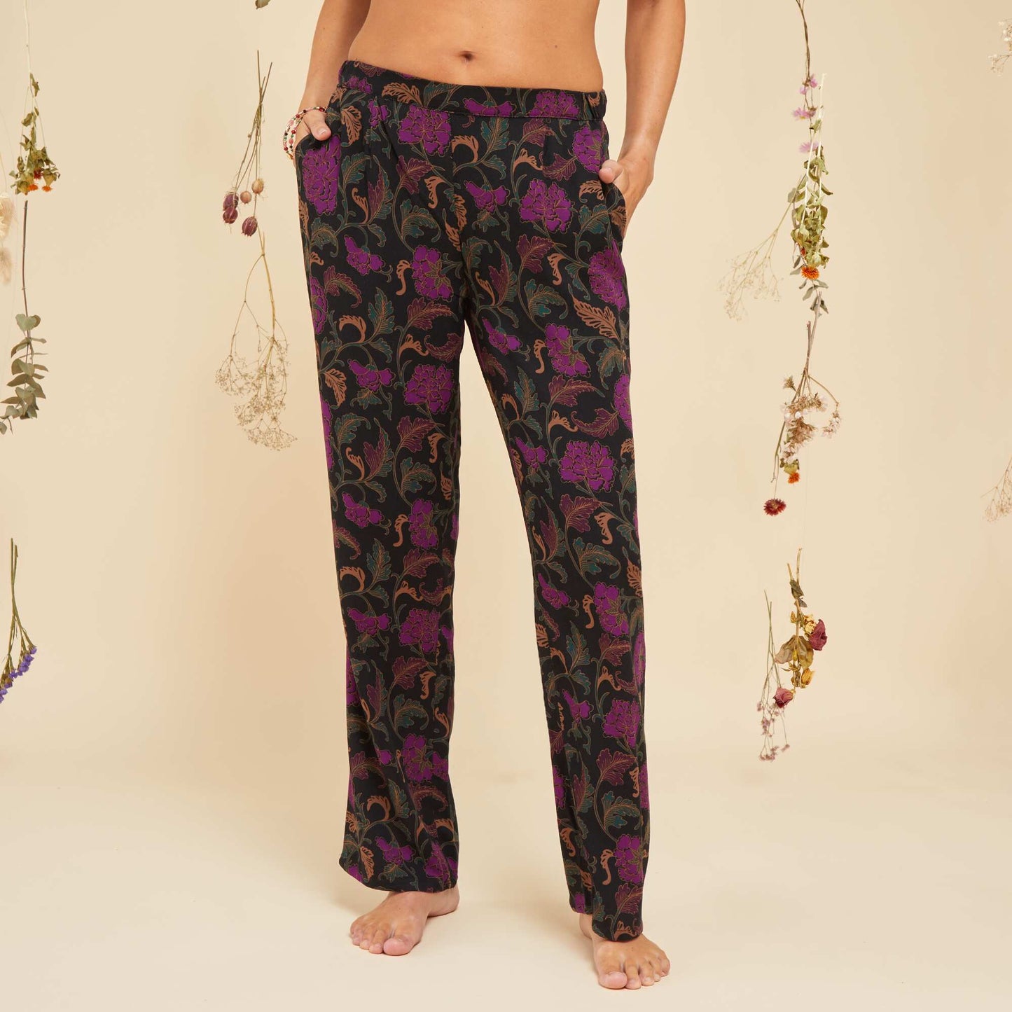 Floral pyjama bottoms BLACK