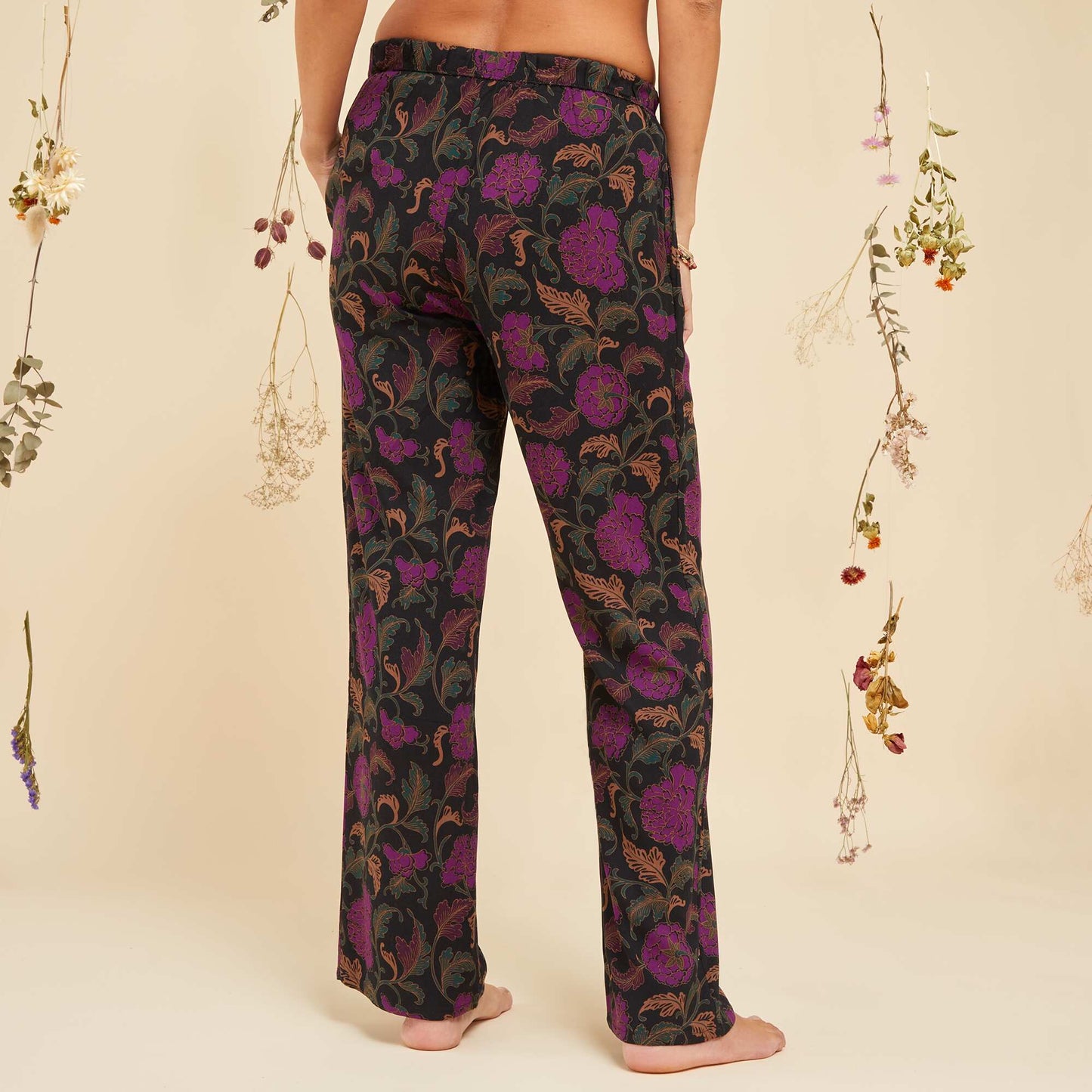 Floral pyjama bottoms BLACK