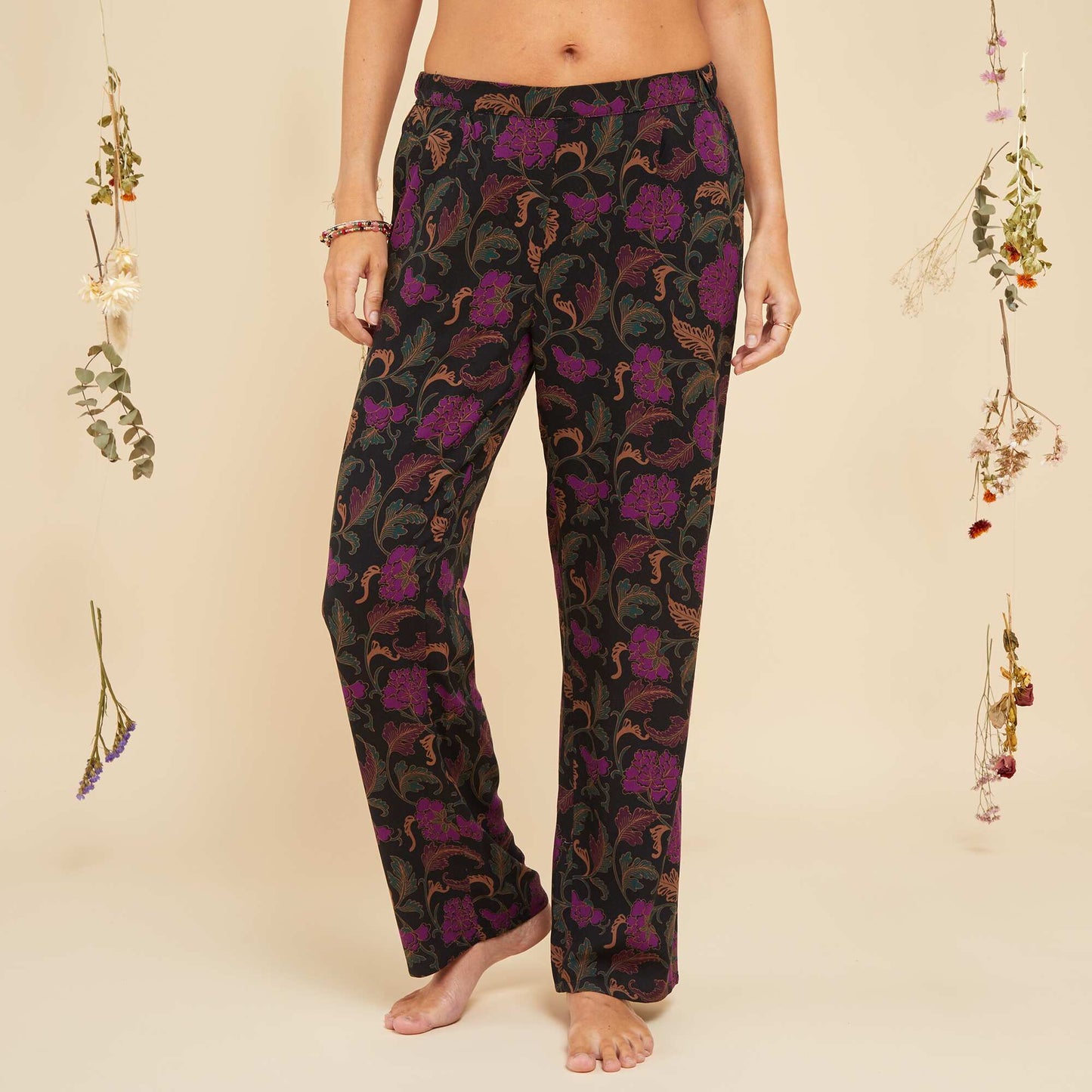 Floral pyjama bottoms BLACK