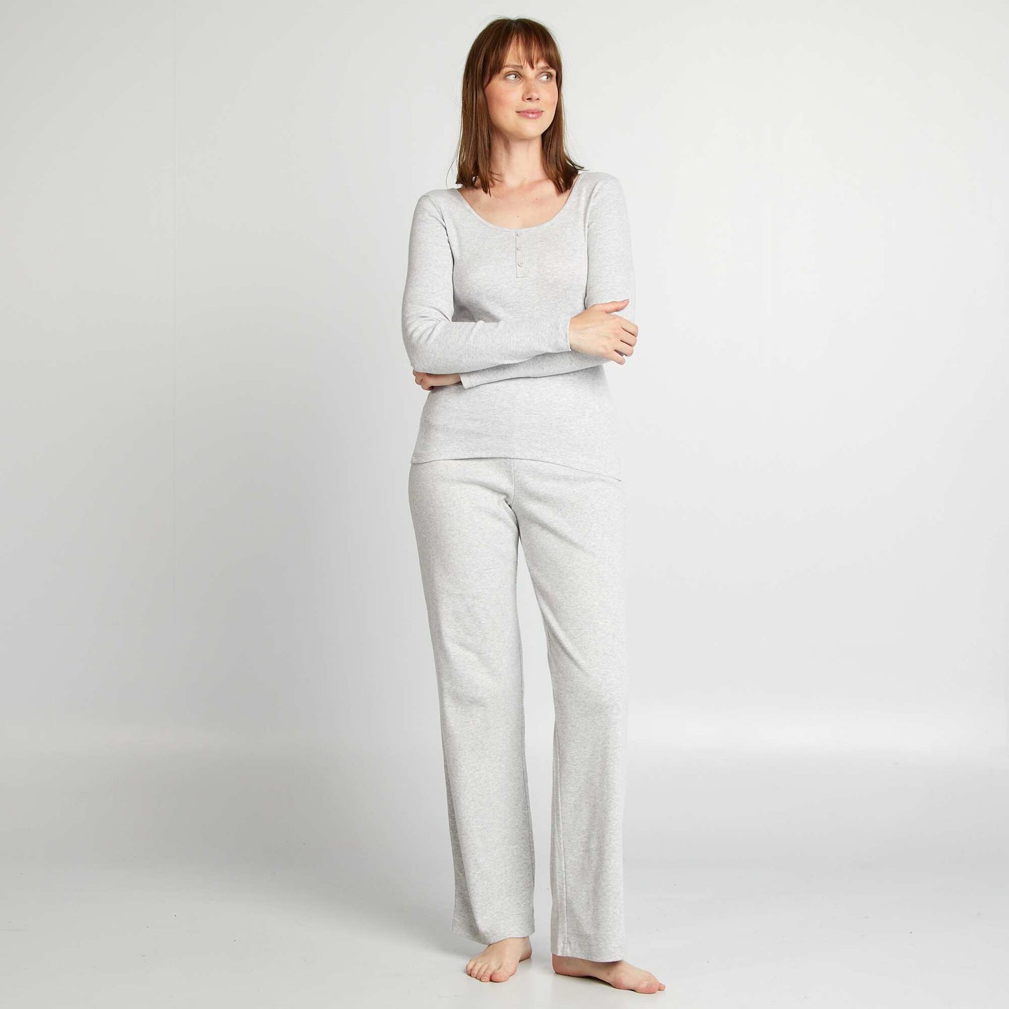 Ribbed wide-leg pyjama bottoms GREY