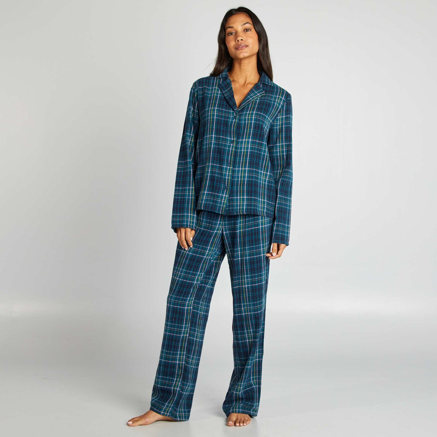 Checked pyjama shirt + trousers set GREEN