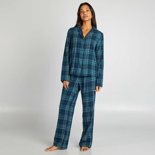 Checked pyjama shirt + trousers set GREEN