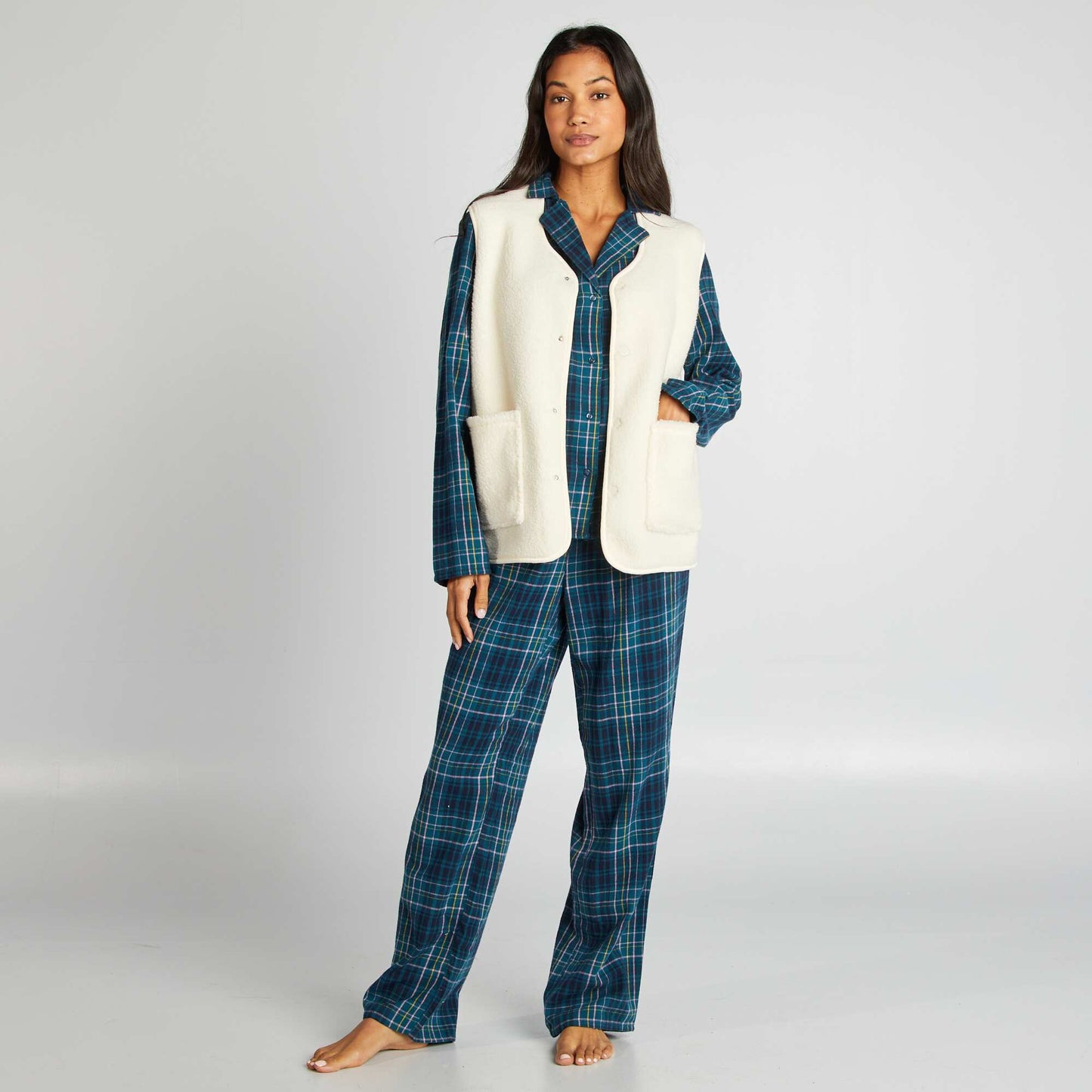 Checked pyjama shirt + trousers set GREEN