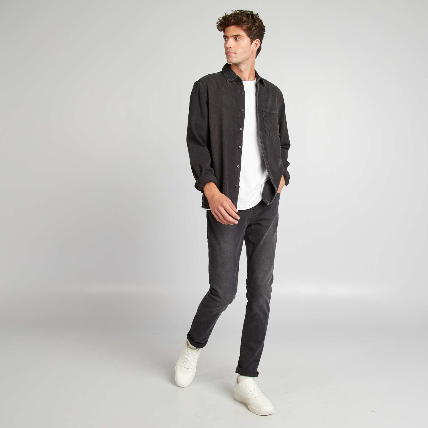 Classic plain denim shirt GREY