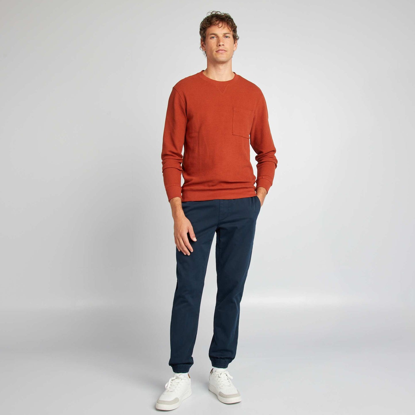 Straight-cut honeycomb knit jumper brown