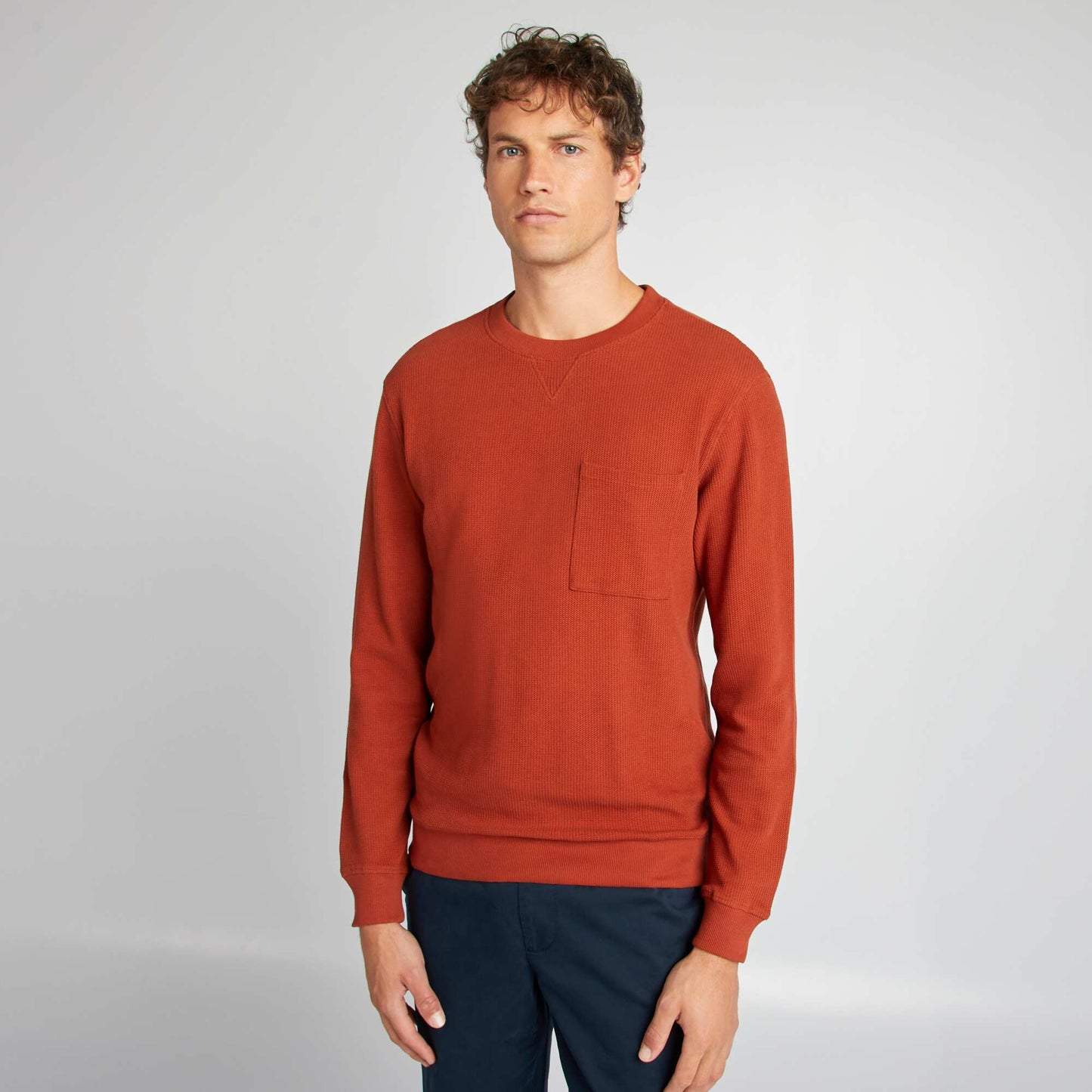 Straight-cut honeycomb knit jumper brown