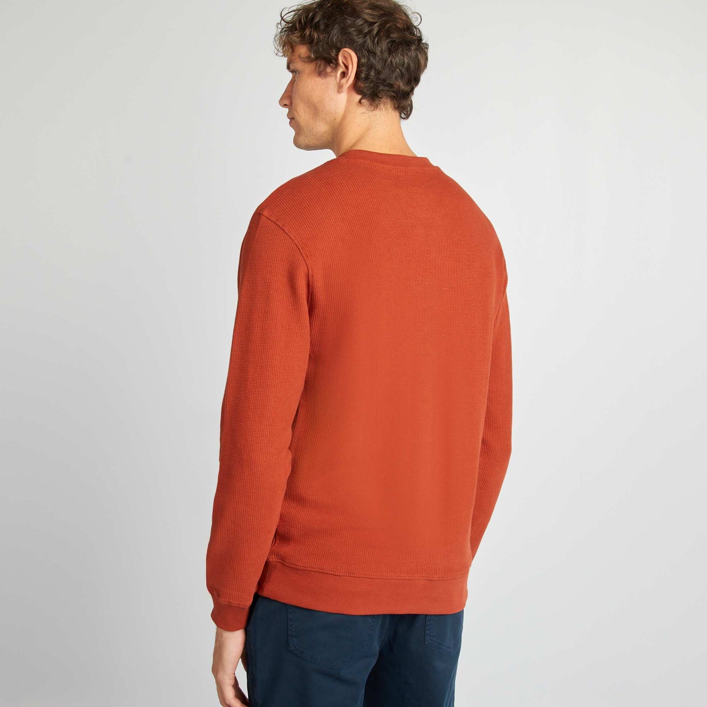 Straight-cut honeycomb knit jumper brown