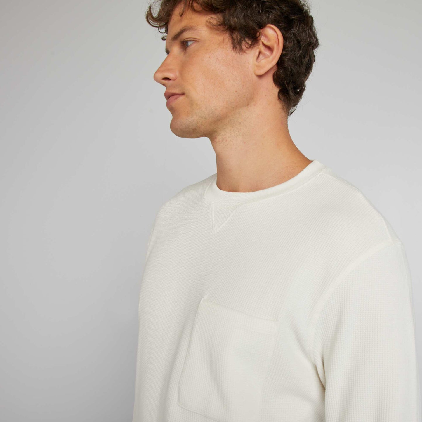 Straight-cut honeycomb knit jumper WHITE