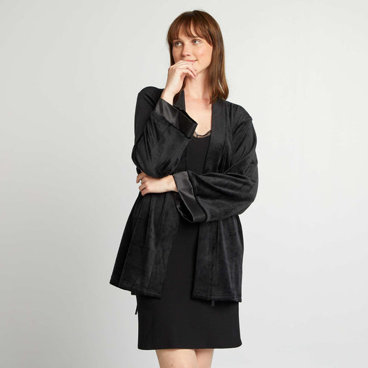 Fleece dressing gown black