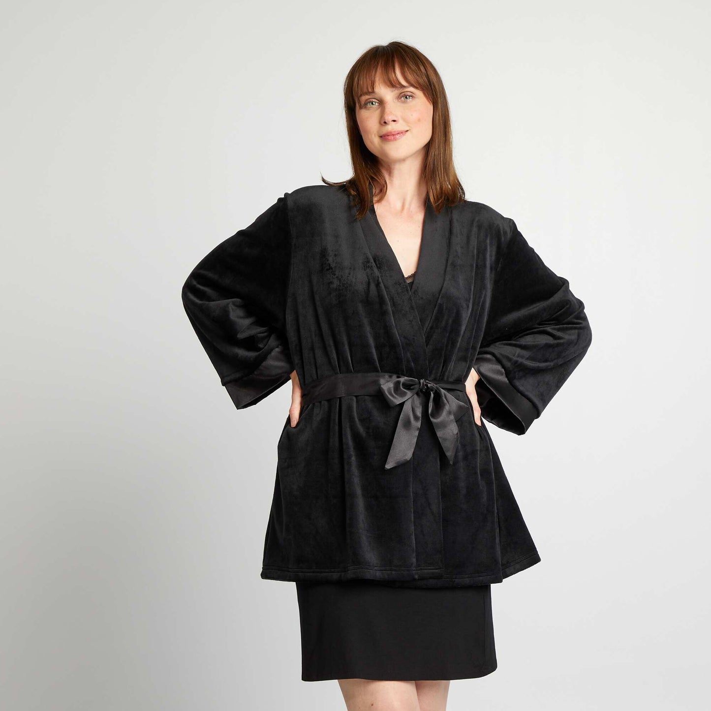 Fleece dressing gown black