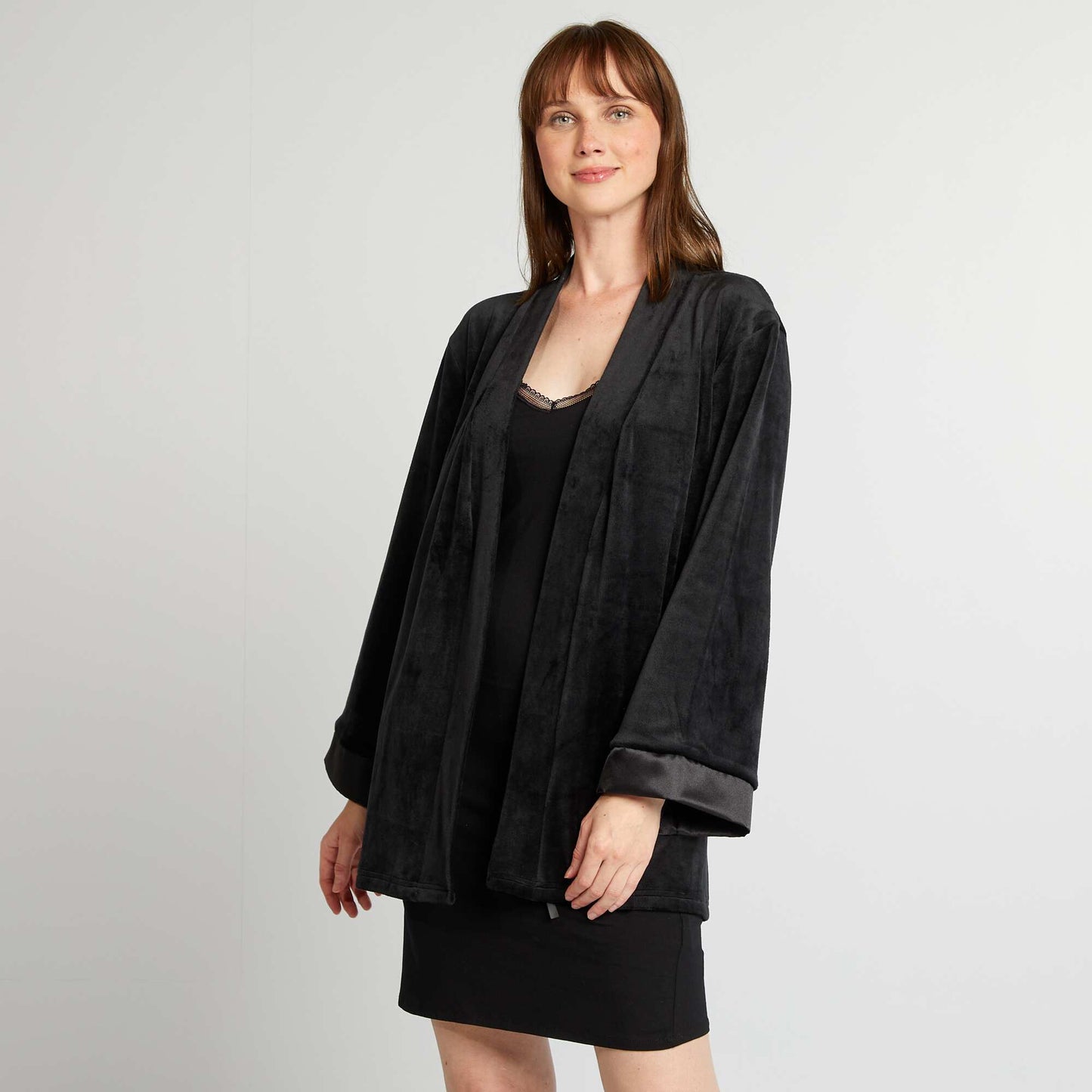 Fleece dressing gown black