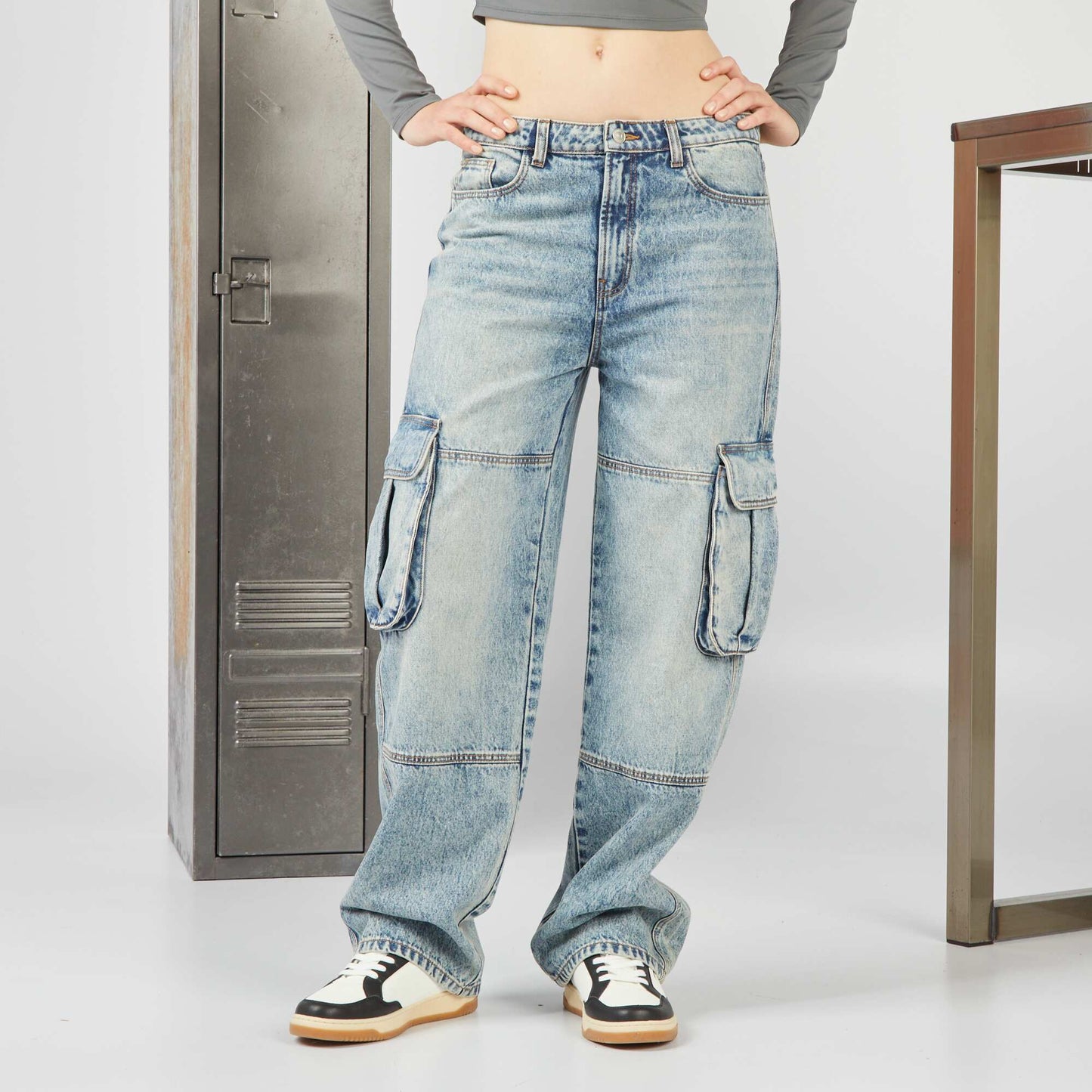 Straight-leg jeans with side pockets BLUE