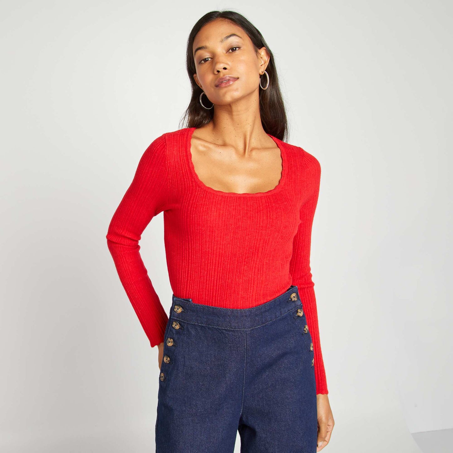 Ribbed knit sweater RED