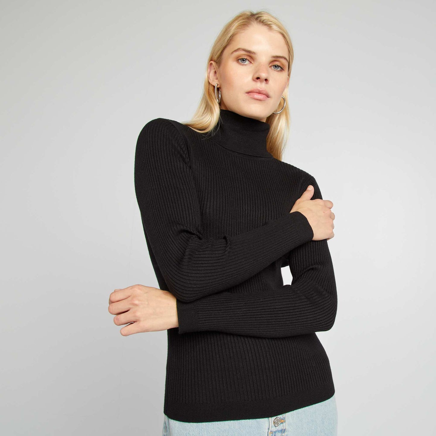 Ribbed knit polo neck sweater black