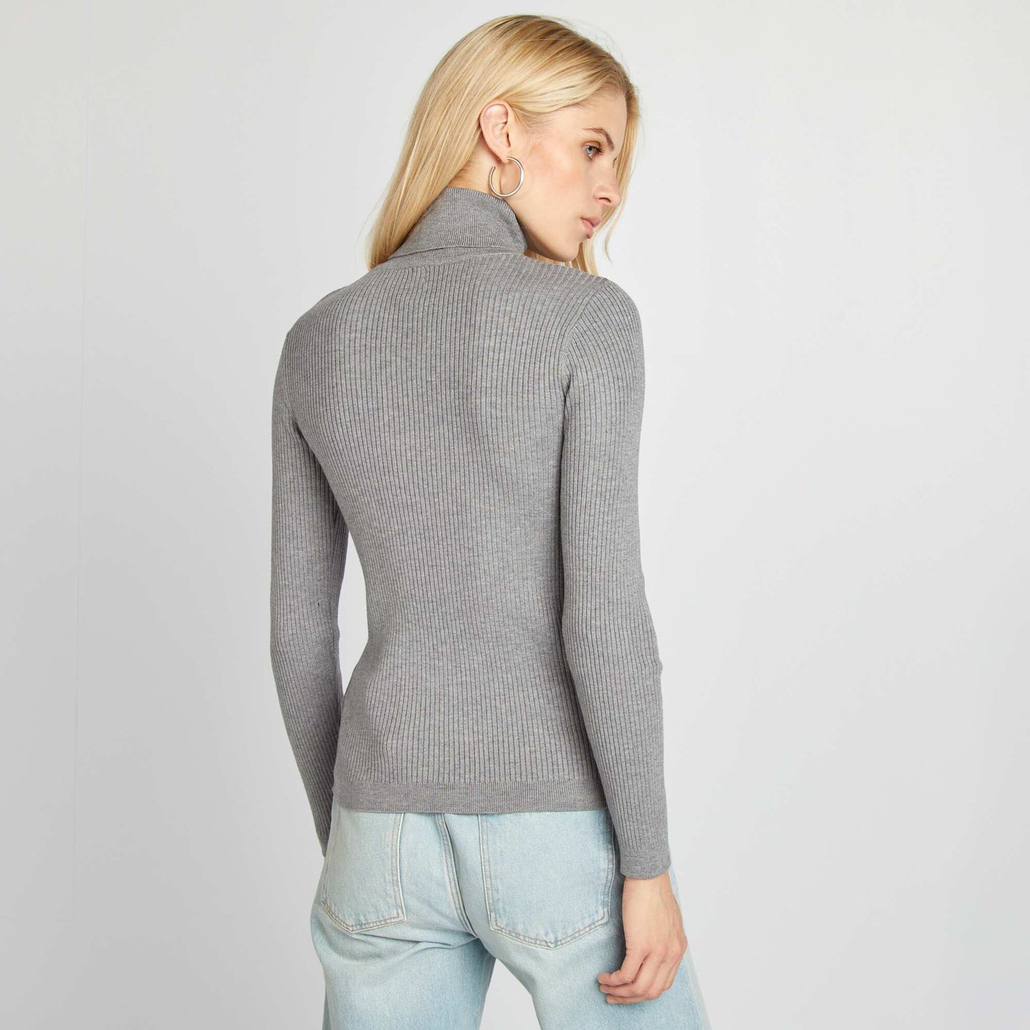 Ribbed knit polo neck sweater GREY