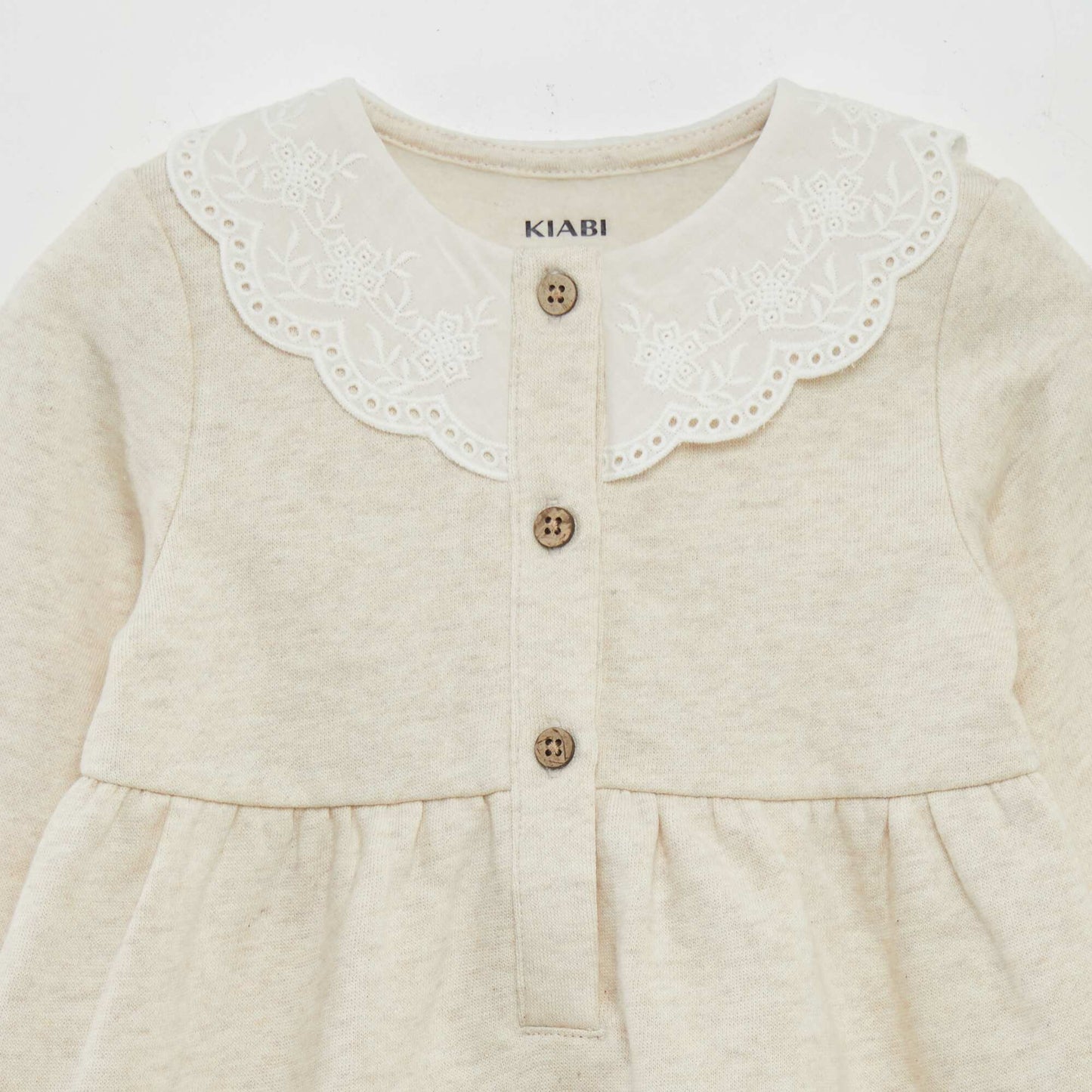 Dress with embroidered collar BEIGE