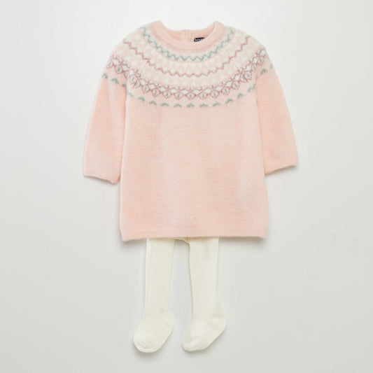 Knit dress and tights set - 2-piece set PINK