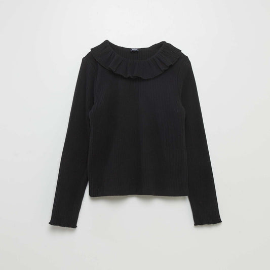 Ribbed knit T-shirt black