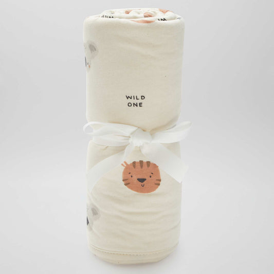 Printed blanket with fleecy lining WHITE