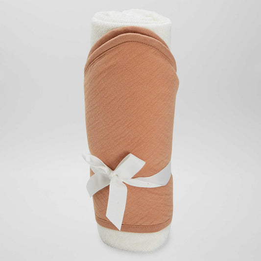 Hooded towelling and cotton gauze bath towel BROWN