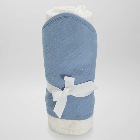 Hooded towelling and cotton gauze bath towel BLUE