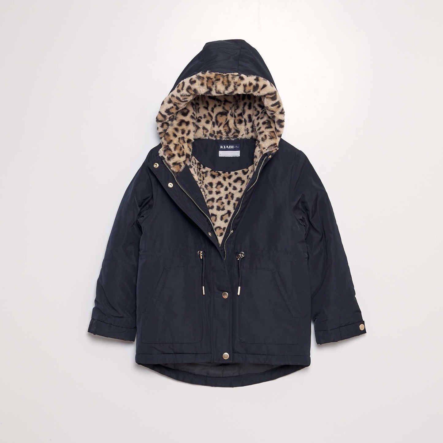 Parka with leopard print faux fur black