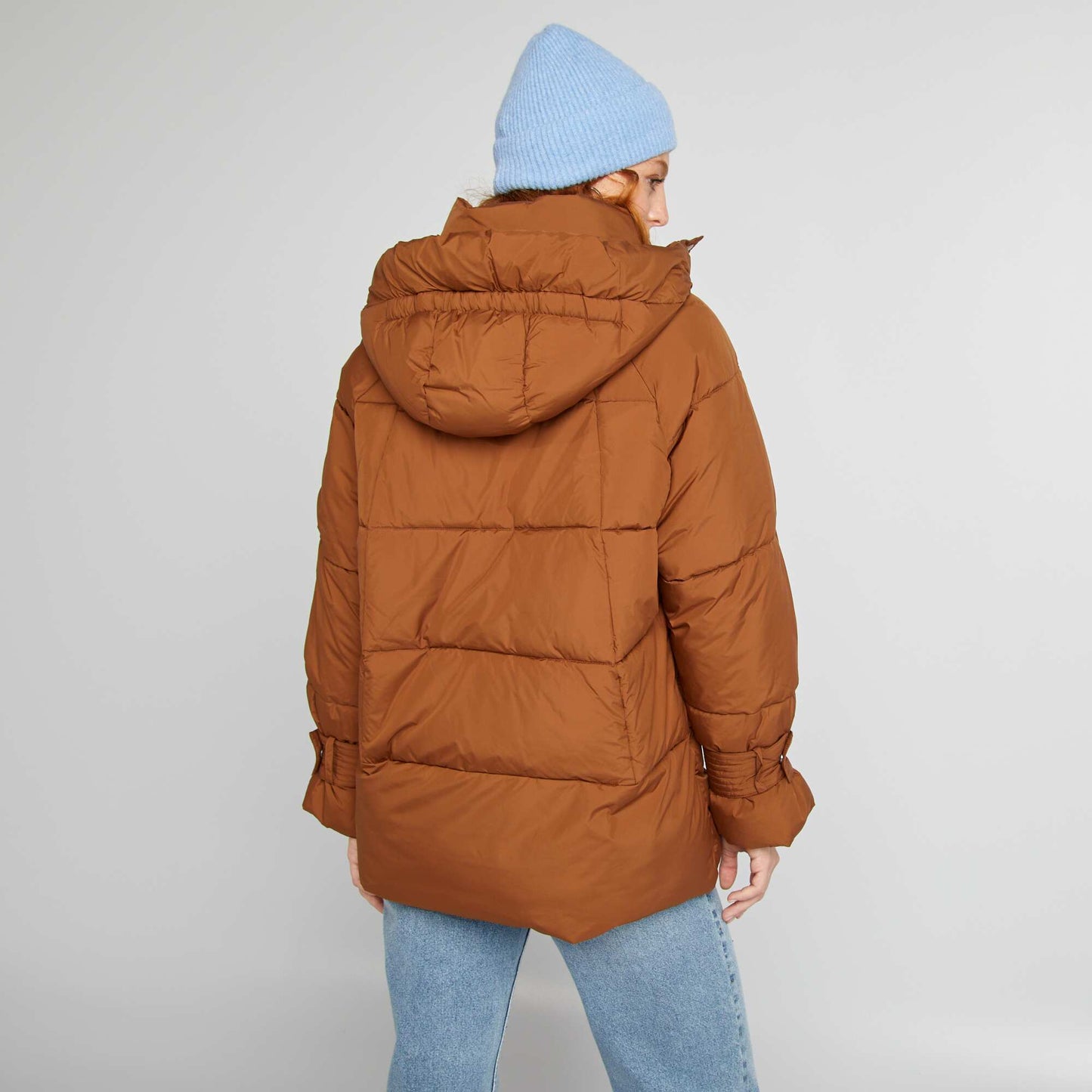 Mid-length quilted padded jacket BROWN