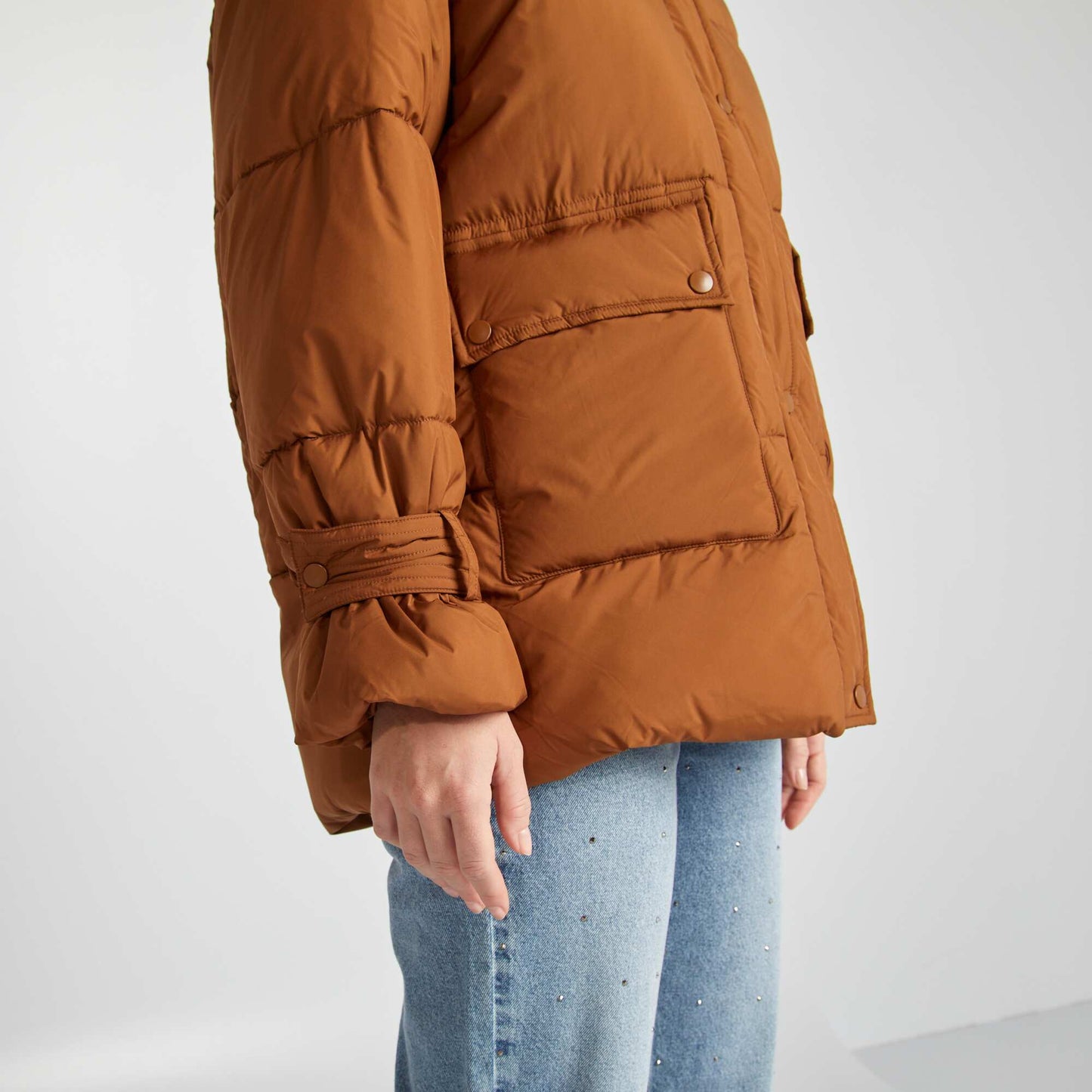 Mid-length quilted padded jacket BROWN