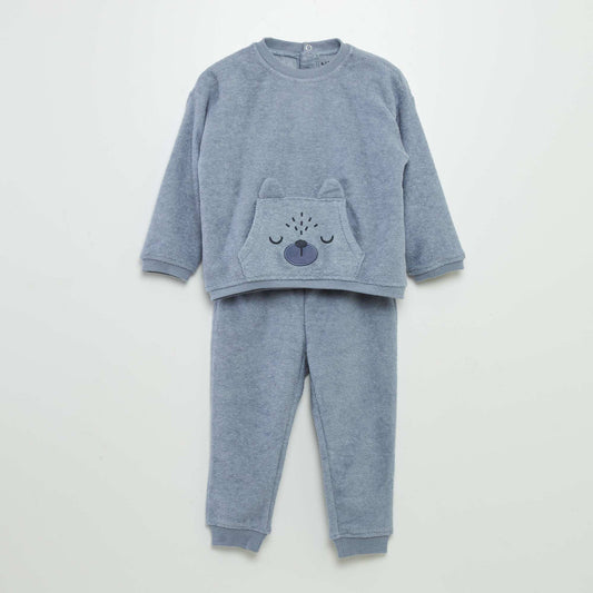 Two-piece terry knit long pyjamas GREY