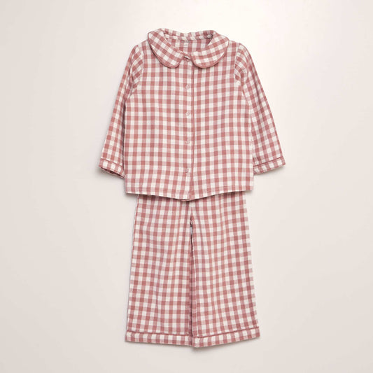 Long flannel pyjama set - 2-piece set PINK