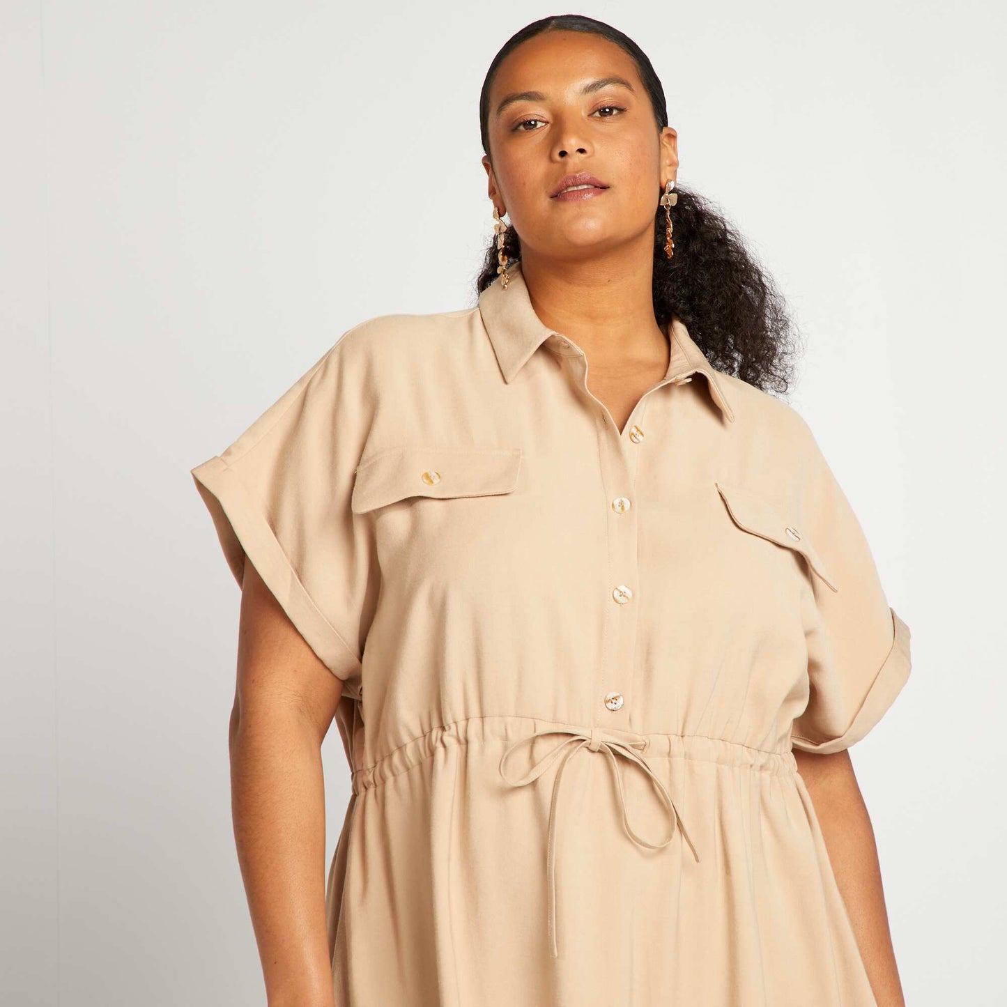 Short safari-style dress BEIGE