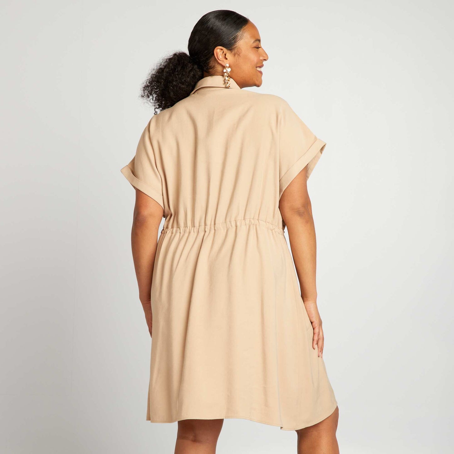 Short safari-style dress BEIGE