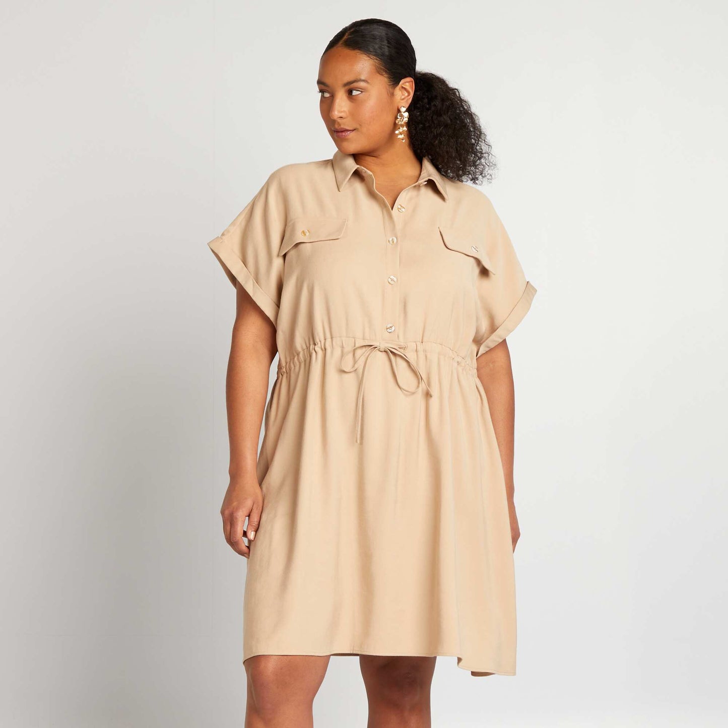 Short safari-style dress BEIGE