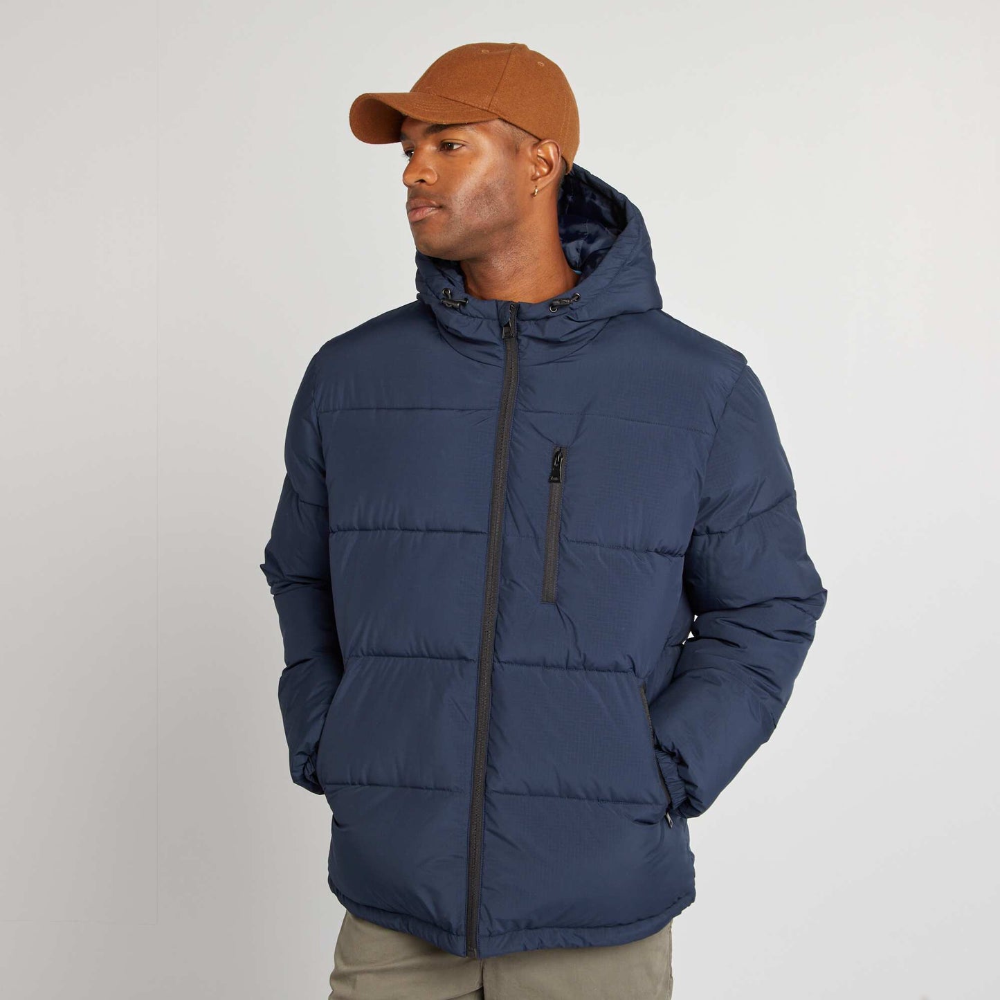 Quilted padded jacket with hood blue