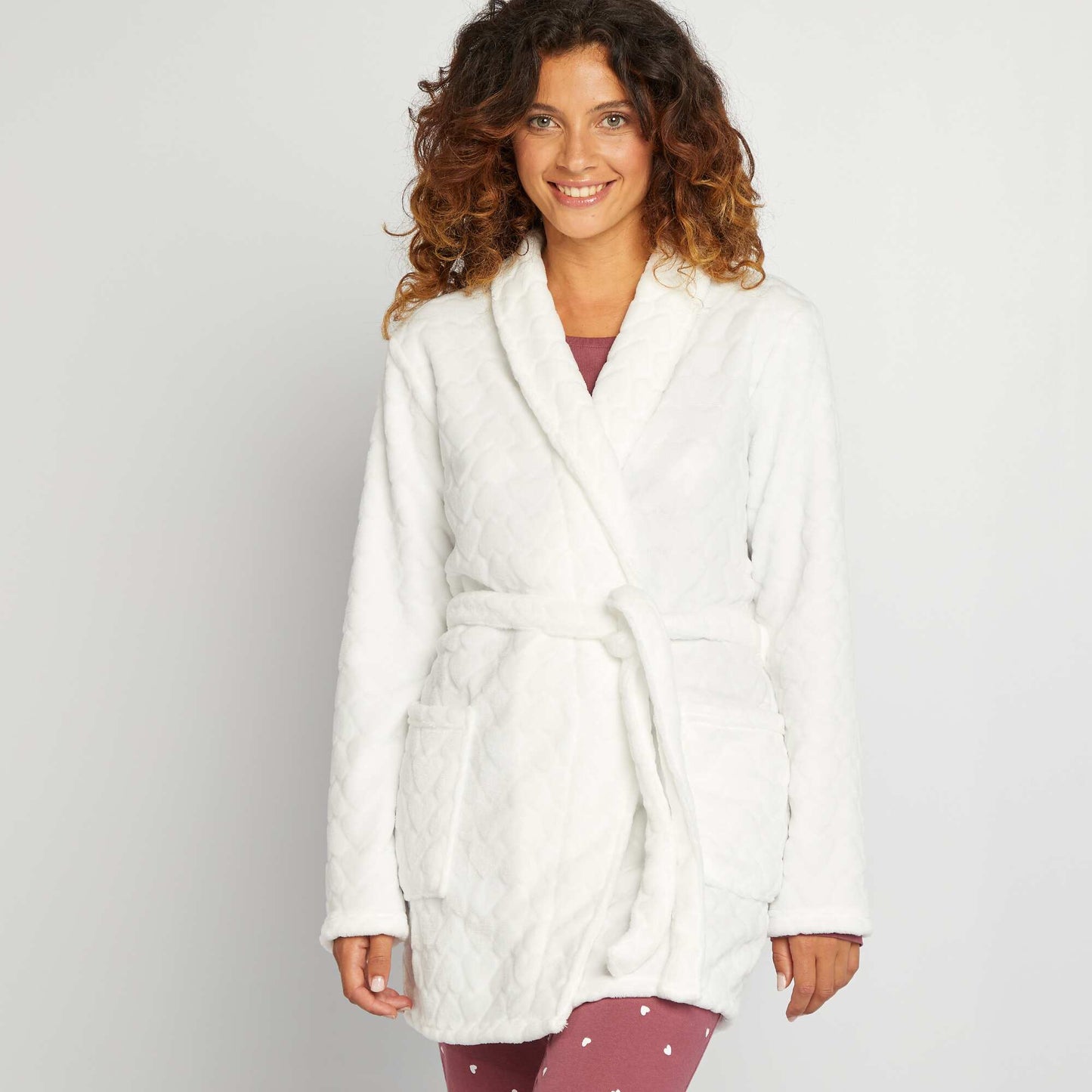 Fleece dressing gown WHITE