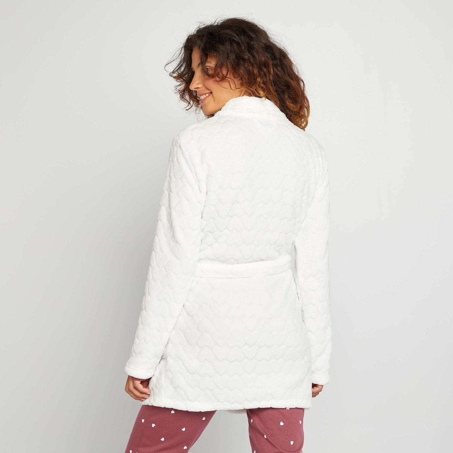 Fleece dressing gown WHITE