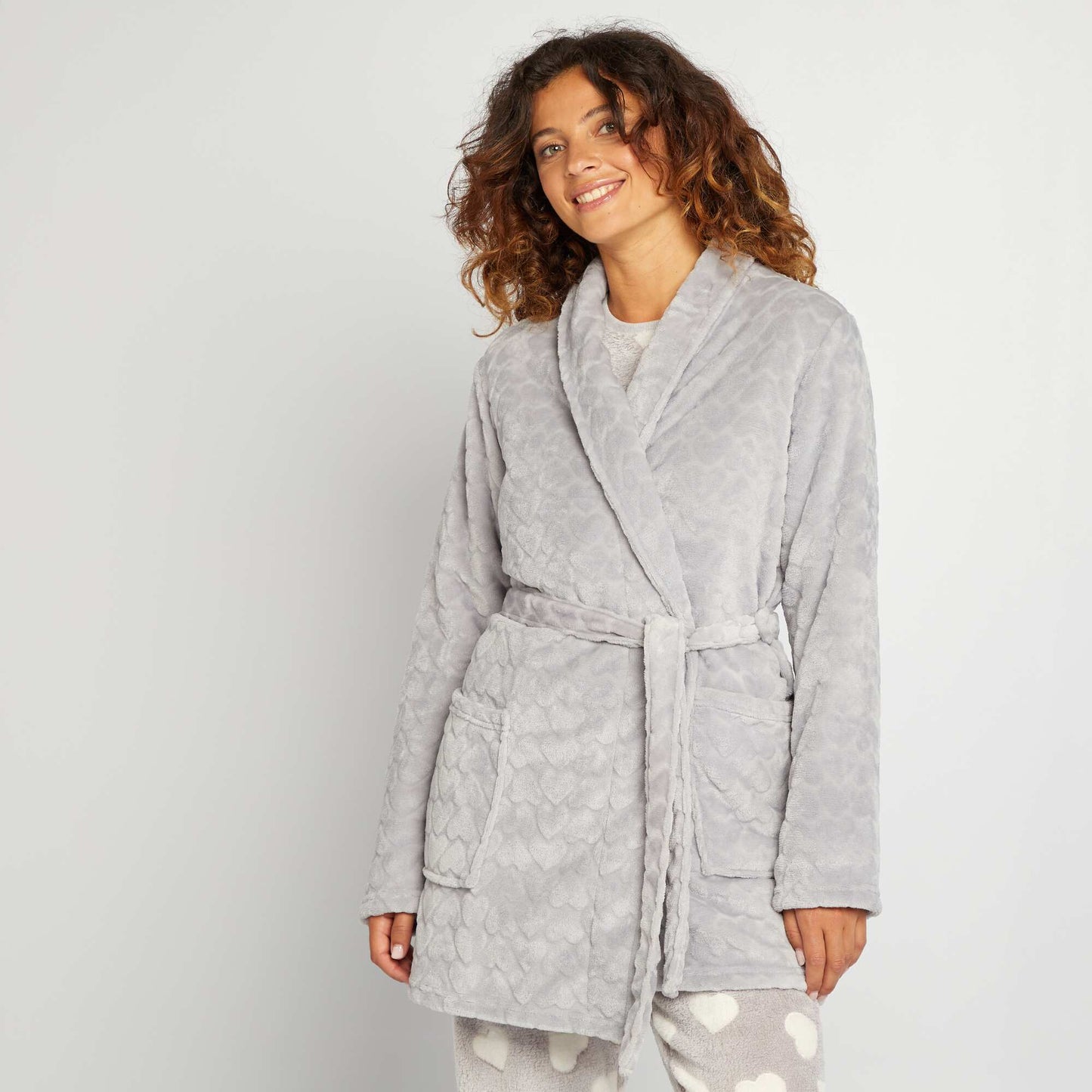 Fleece dressing gown GREY