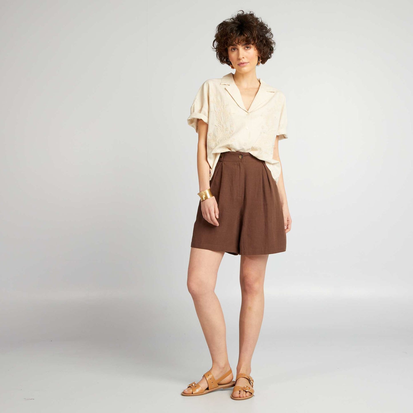 Linen tailored shorts BROWN