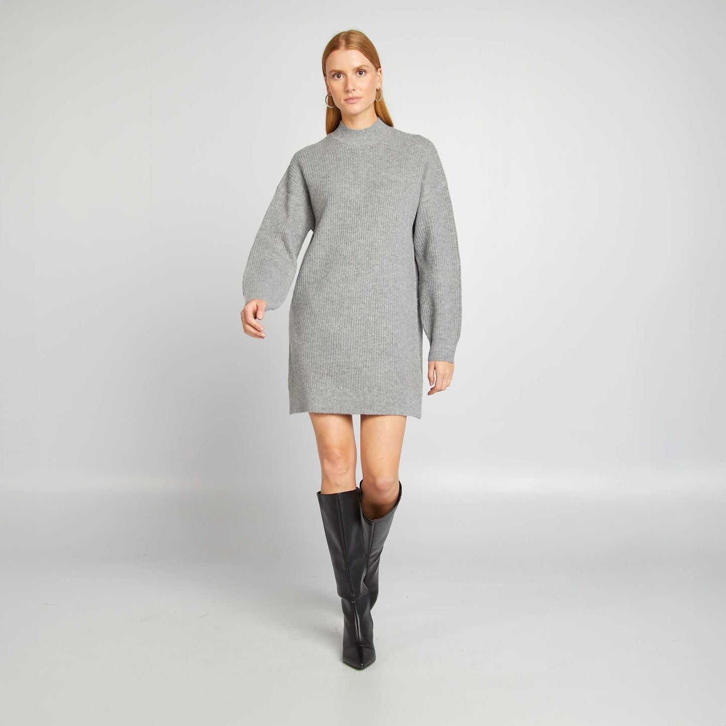 Knit jumper dress with crew neck GREY