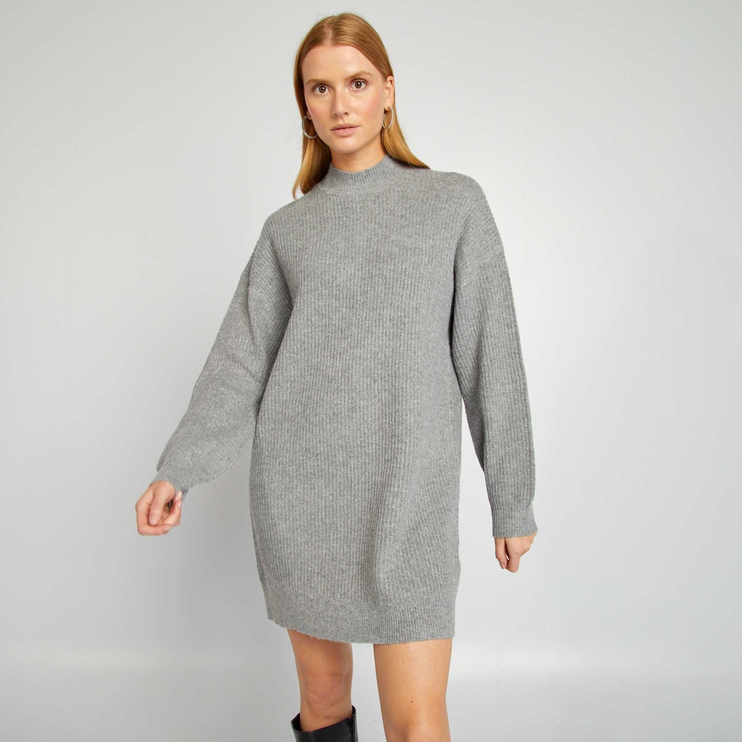 Knit jumper dress with crew neck GREY