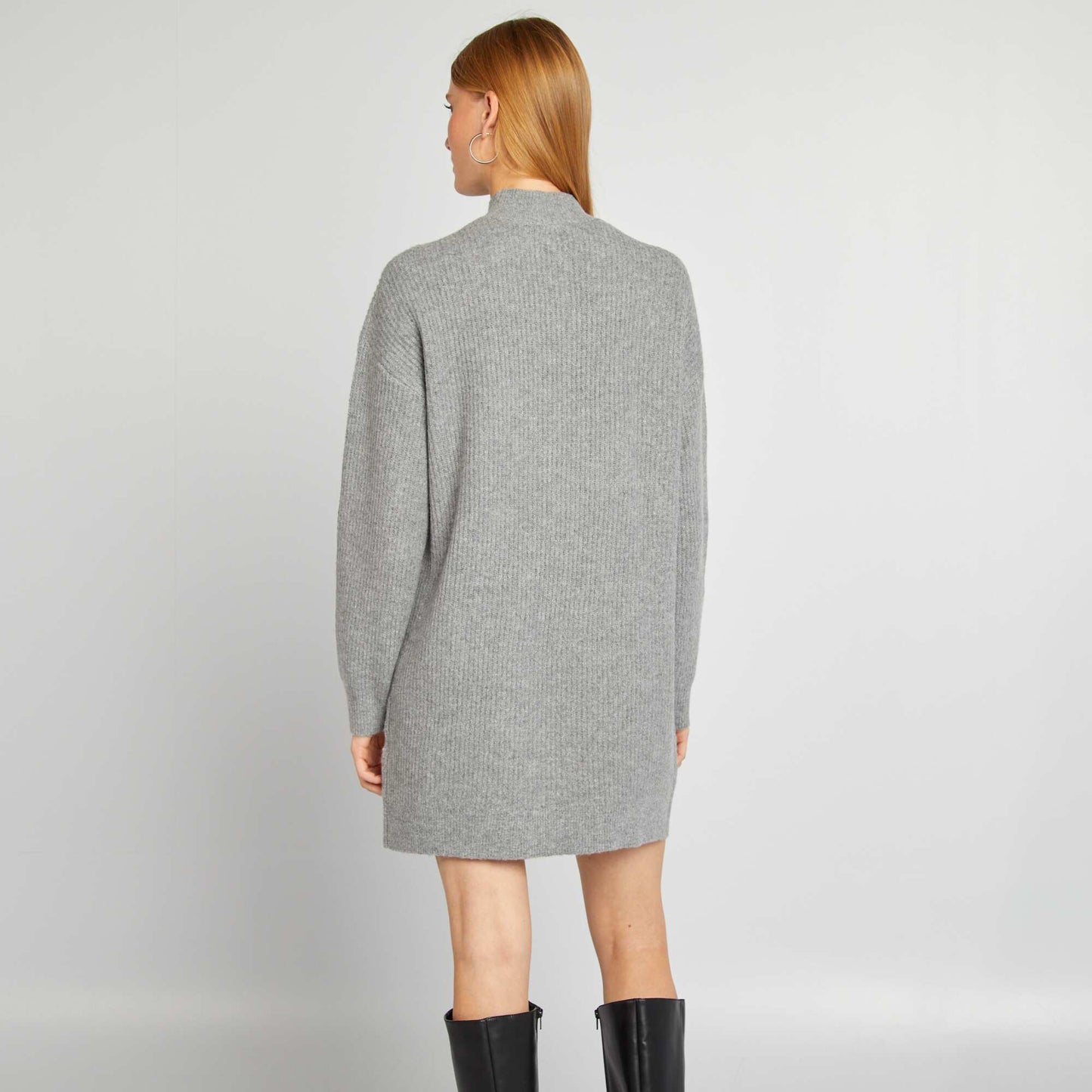 Knit jumper dress with crew neck GREY