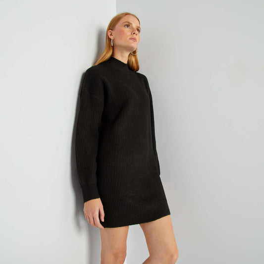 Knit jumper dress with crew neck black