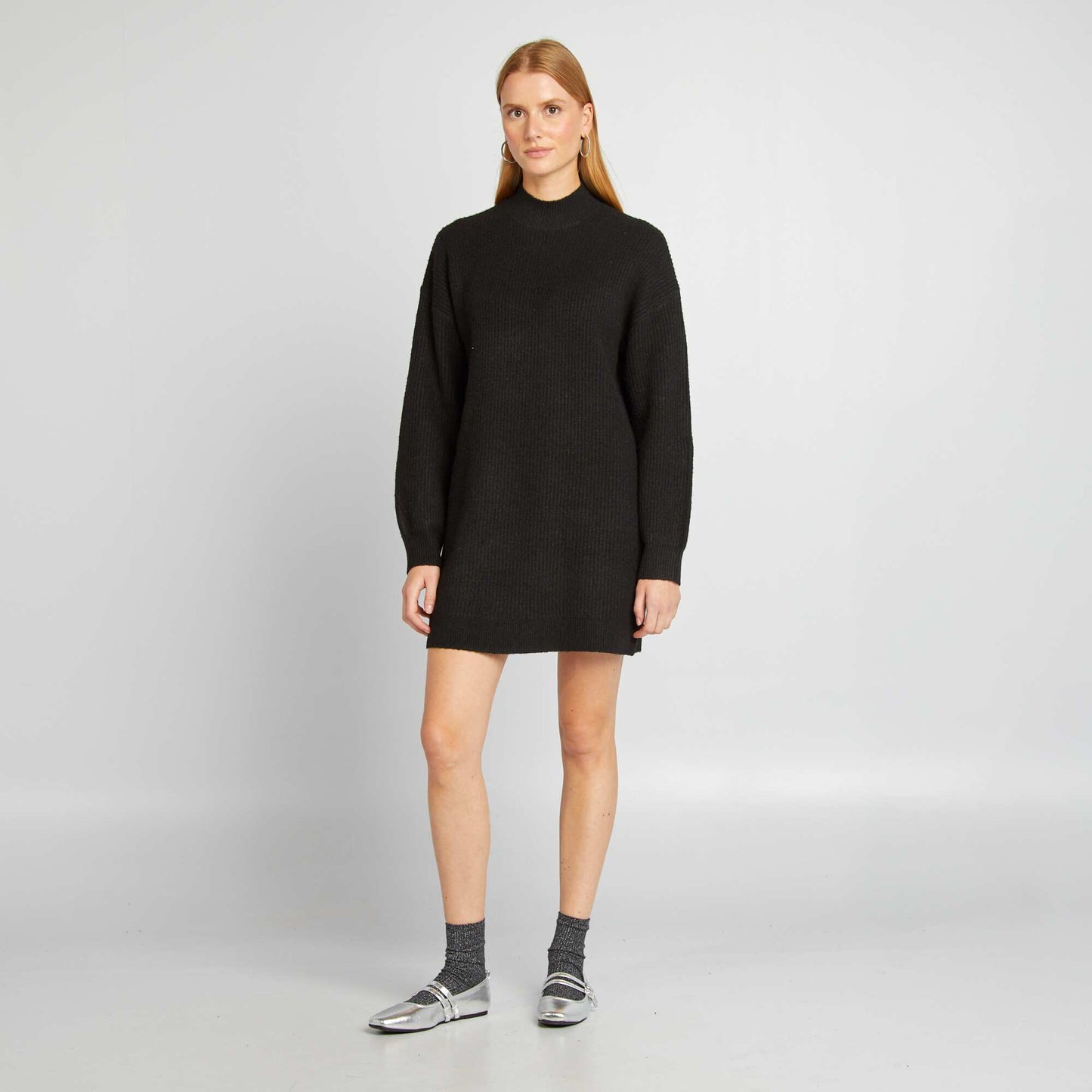 Knit jumper dress with crew neck black