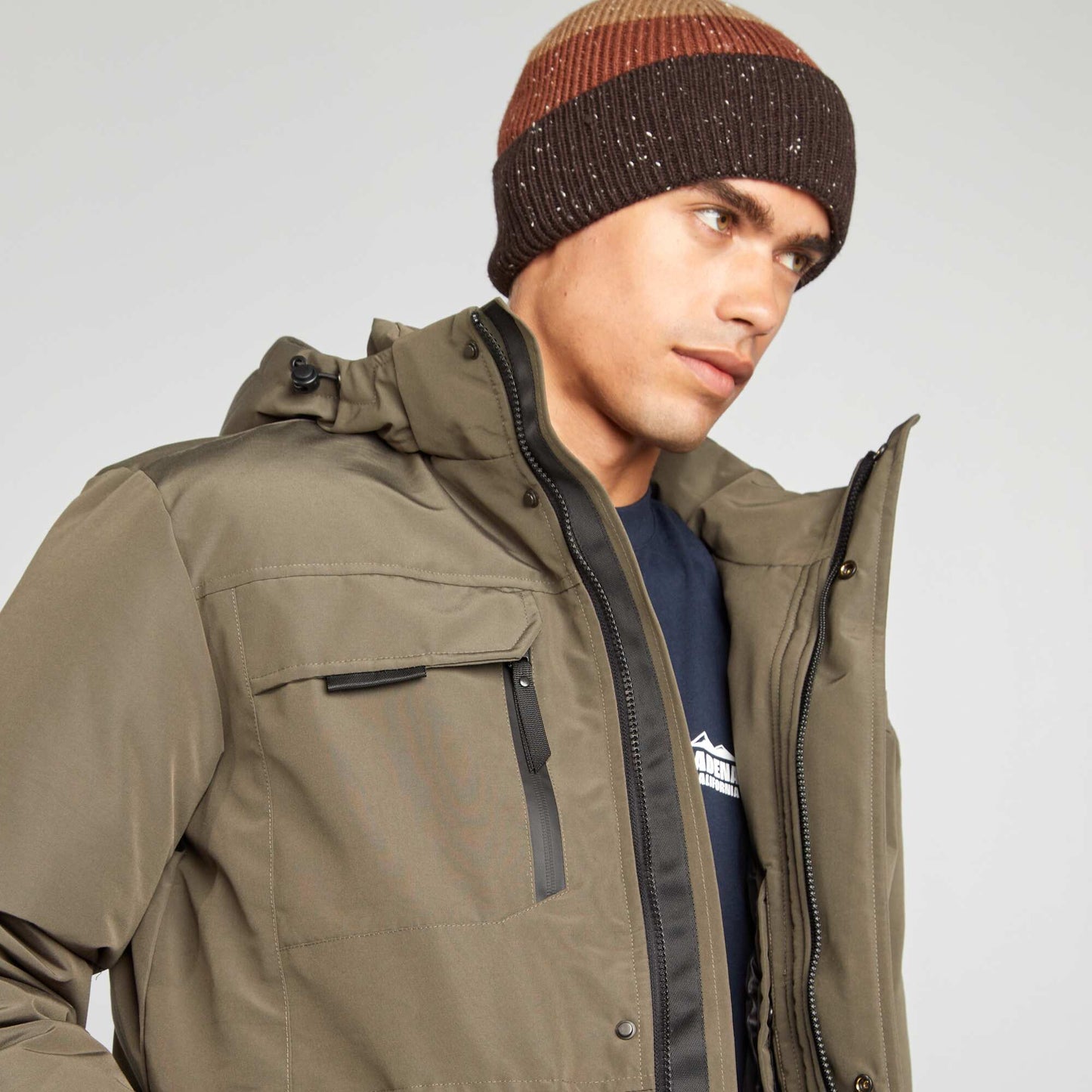 Showerproof parka with hood KHAKI