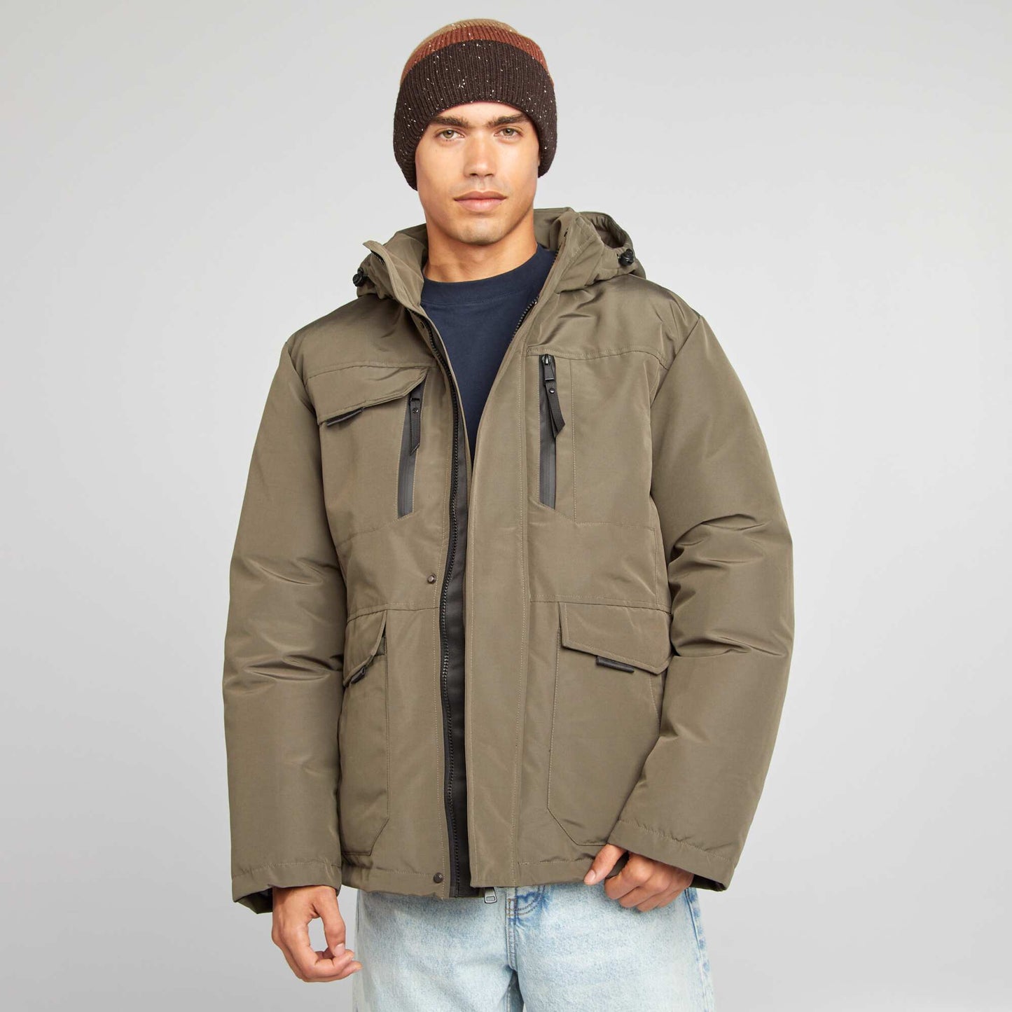 Showerproof parka with hood KHAKI